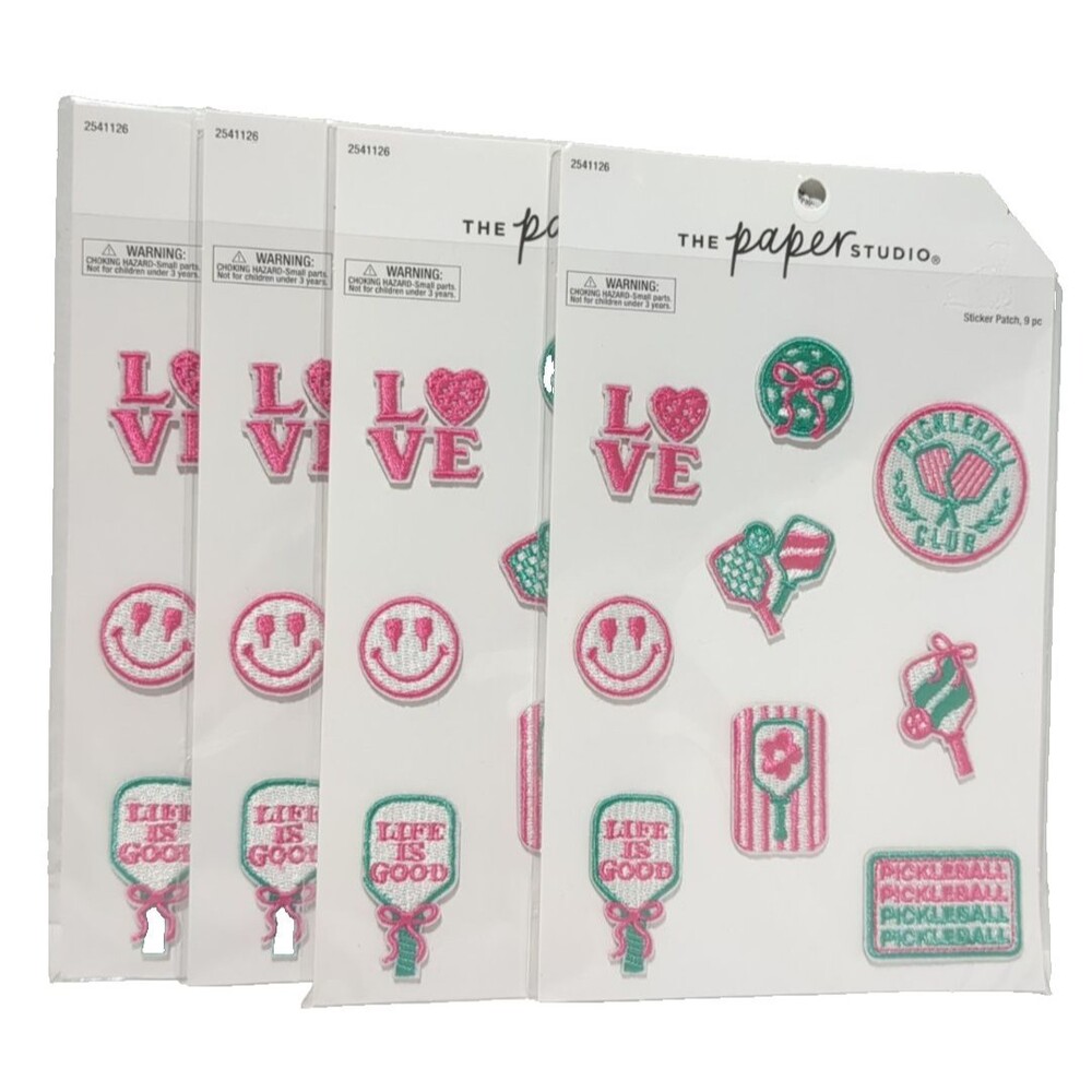 (4-Pack) The Paper Studio Pickleball Sticker Patch 9pc Craft Scrapbook Decal NEW